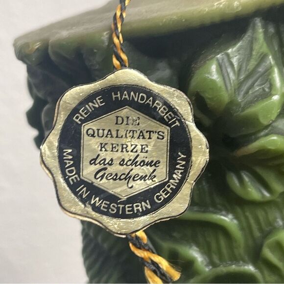 Vintage Large Green Carved German Bavarian Wax Pilar Candle 70s Vibes - Picture 12 of 14